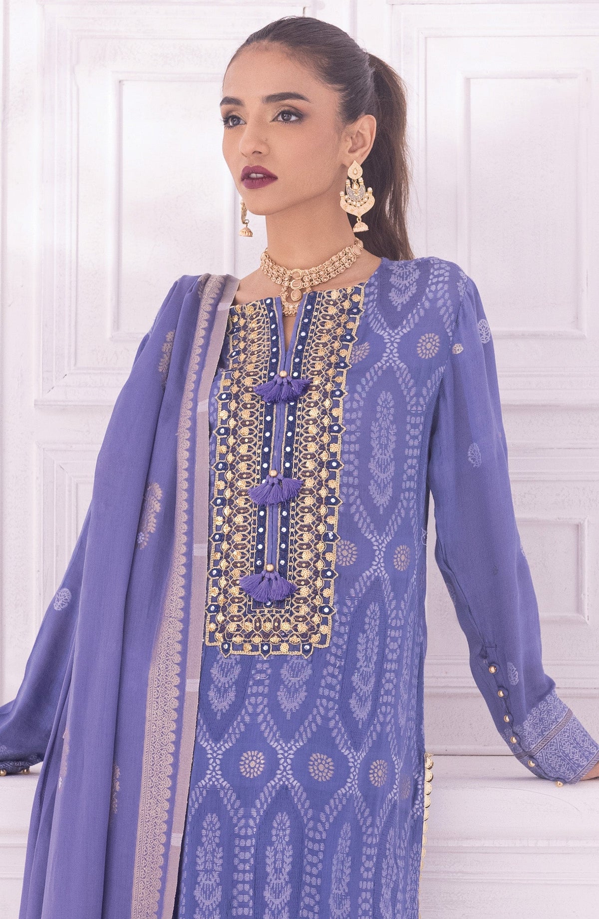 Orient - Unstitched 3 Piece Embroidered Jacquard Shirt , Cambric Pant and Jacquard Dupatta