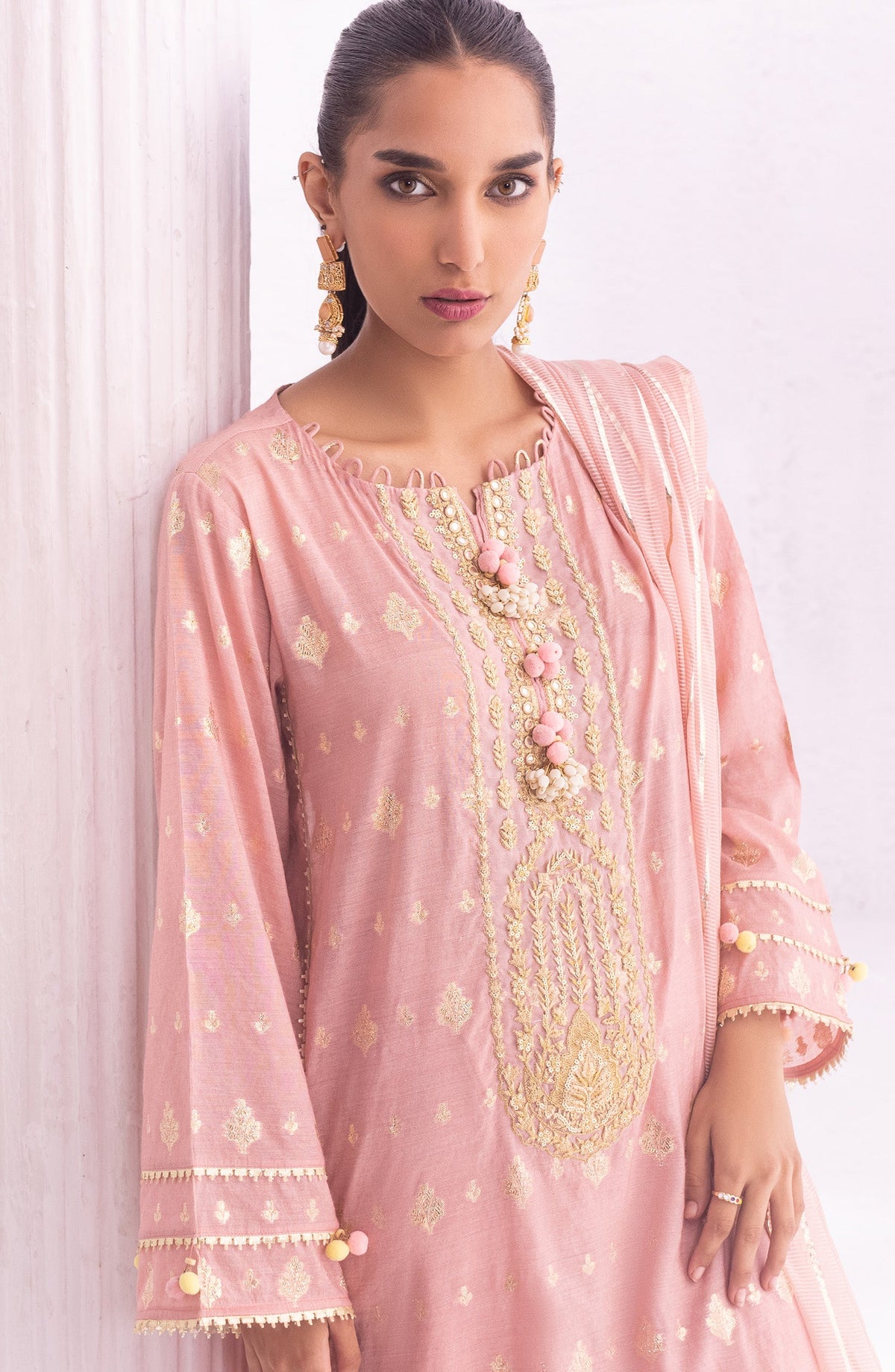 Orient - Unstitched 3 Piece Embroidered Jacquard Shirt , Raw Silk Pant and Fancy Dupatta