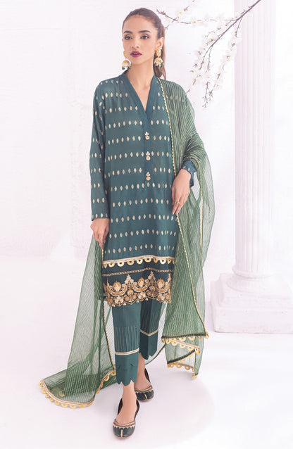 Orient - Unstitched 3 Piece Embroidered Jacquard Shirt , Raw Silk Pant and Fancy Dupatta