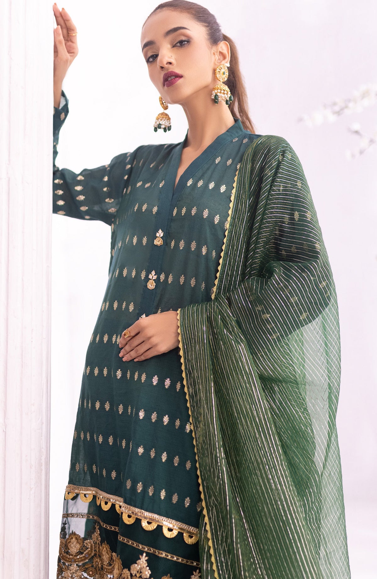 Orient - Unstitched 3 Piece Embroidered Jacquard Shirt , Raw Silk Pant and Fancy Dupatta
