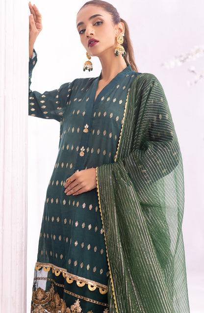 Orient - Unstitched 3 Piece Embroidered Jacquard Shirt , Raw Silk Pant and Fancy Dupatta
