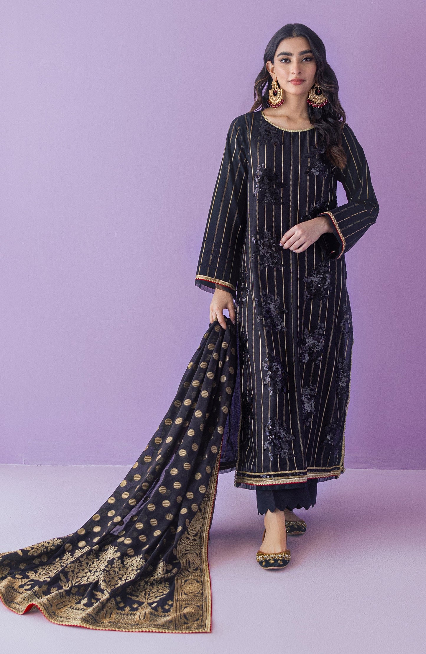Orient - Stitched 3 Piece Embroidered Jacquard Shirt , Cambric Pant and Jacquard Dupatta