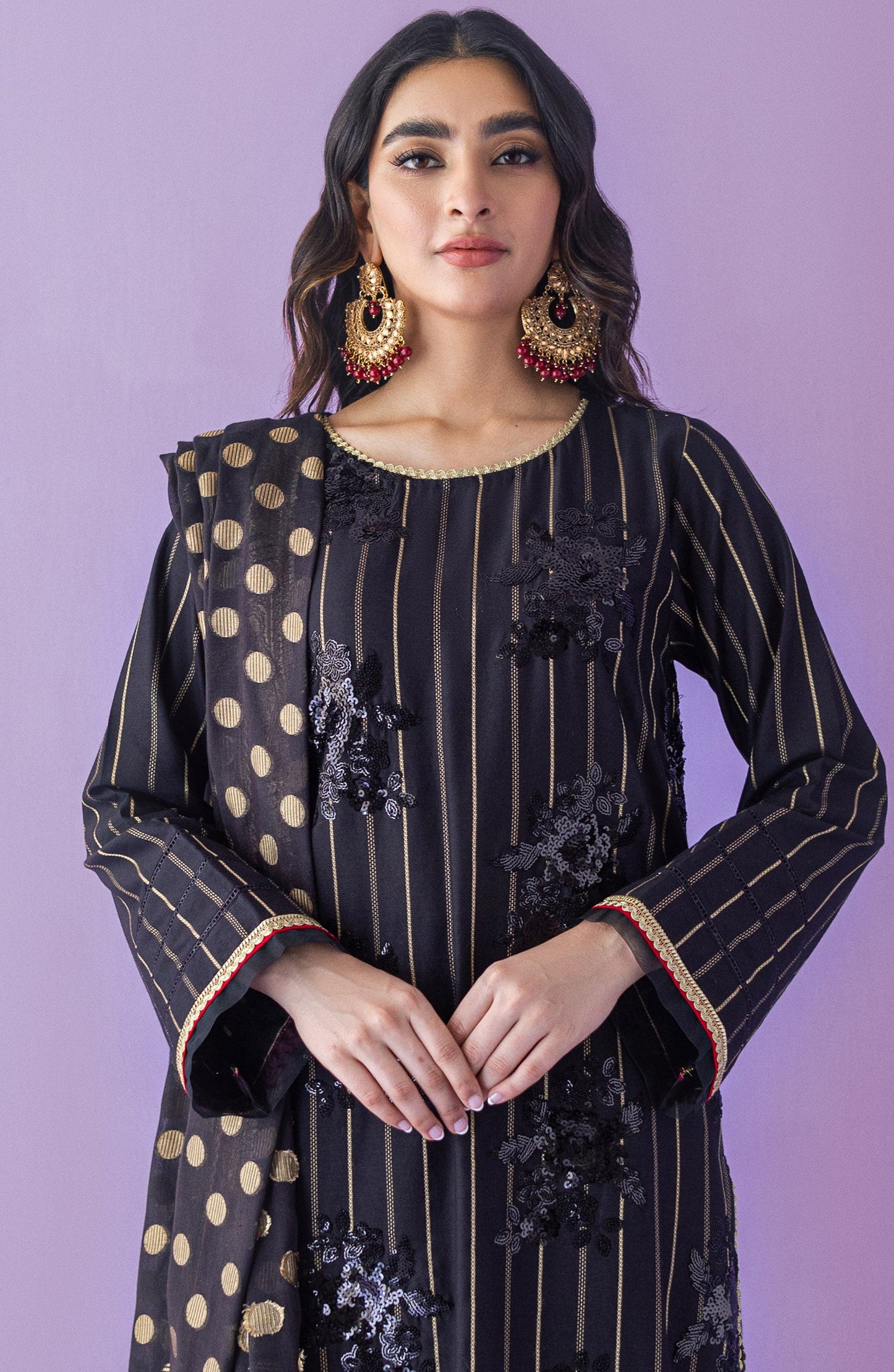 Orient - Stitched 3 Piece Embroidered Jacquard Shirt , Cambric Pant and Jacquard Dupatta