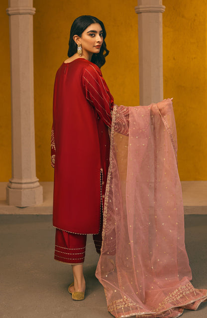 Orient - Stitched 3 Piece Embroidered Cotton Silk Shirt , Cotton Silk Pant and Poly Net Dupatta
