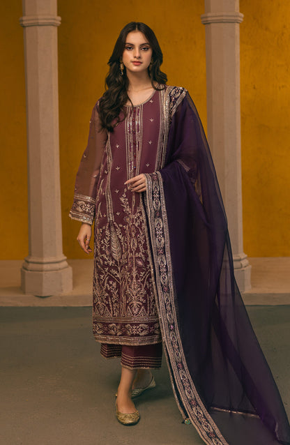 Orient - Stitched 3 Piece Embroidered Organza Shirt , Raw Silk Pant and Organza Dupatta
