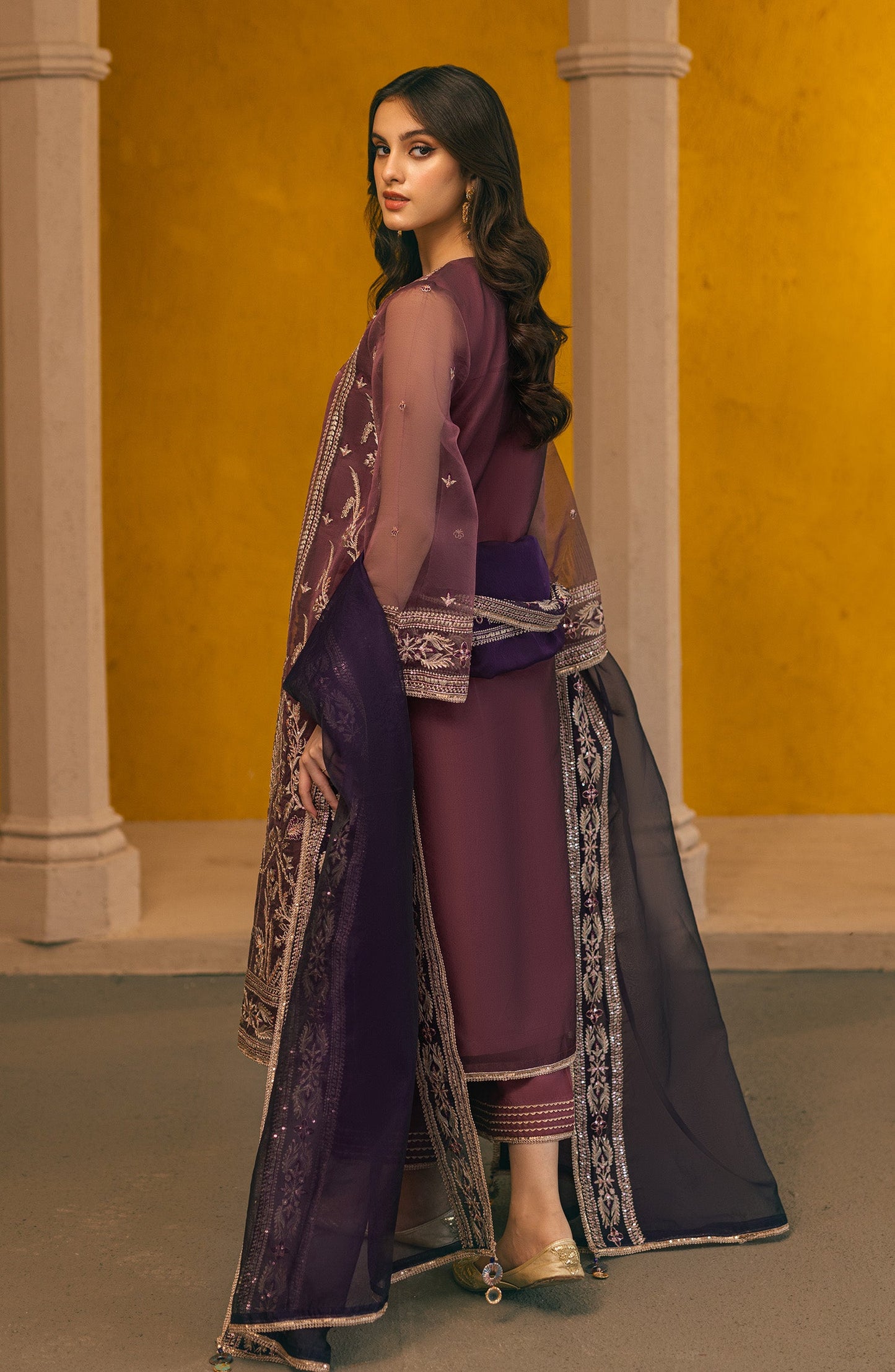 Orient - Stitched 3 Piece Embroidered Organza Shirt , Raw Silk Pant and Organza Dupatta