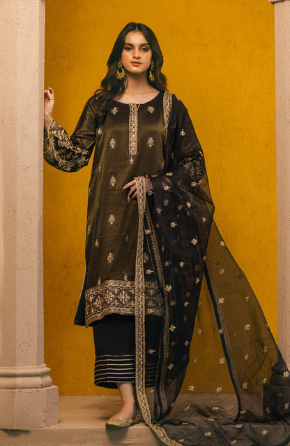 Orient - Stitched 3 Piece Embroidered Maysuri Shirt , Raw Silk Pant and Organza Dupatta