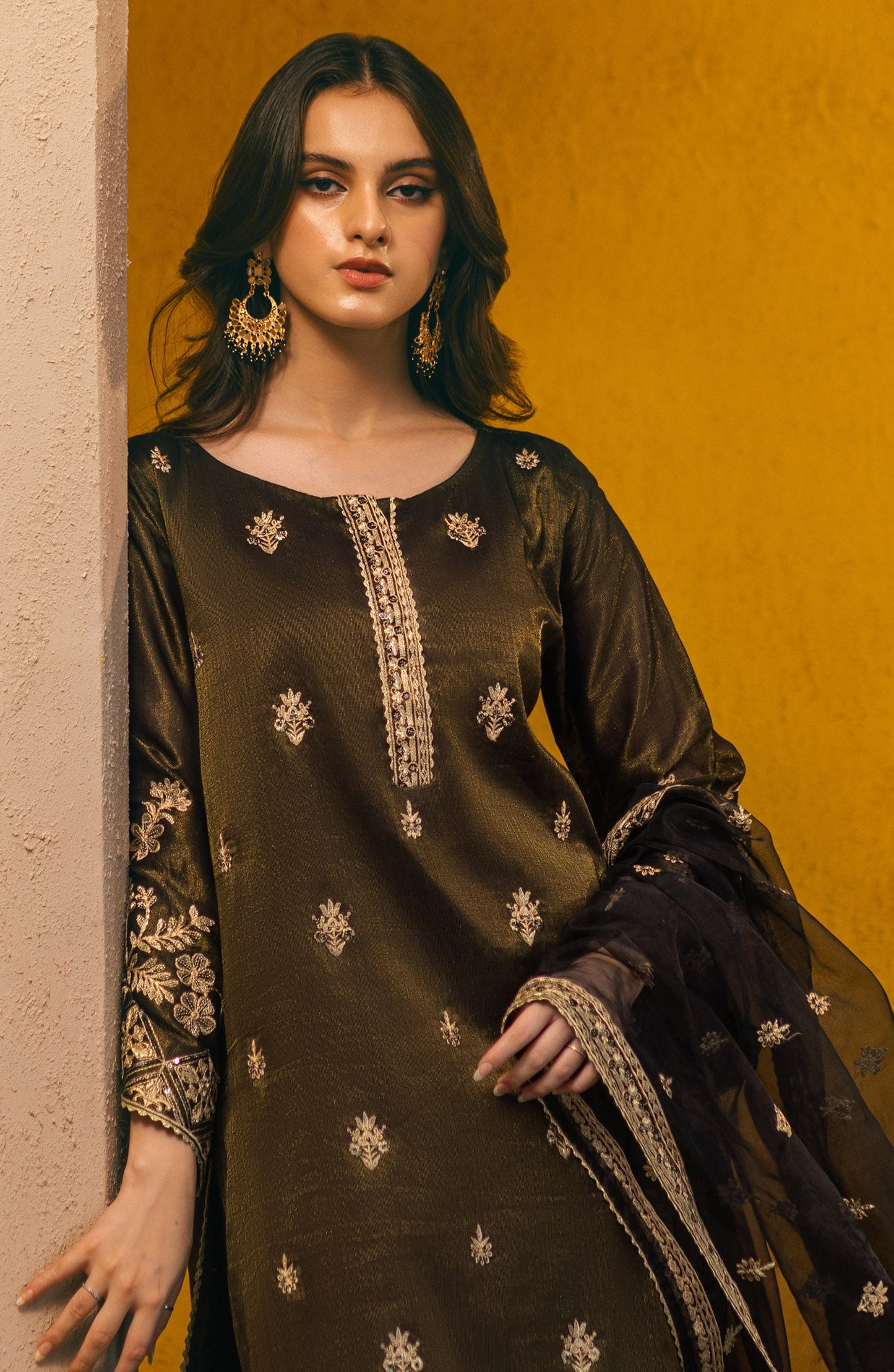 Orient - Stitched 3 Piece Embroidered Maysuri Shirt , Raw Silk Pant and Organza Dupatta