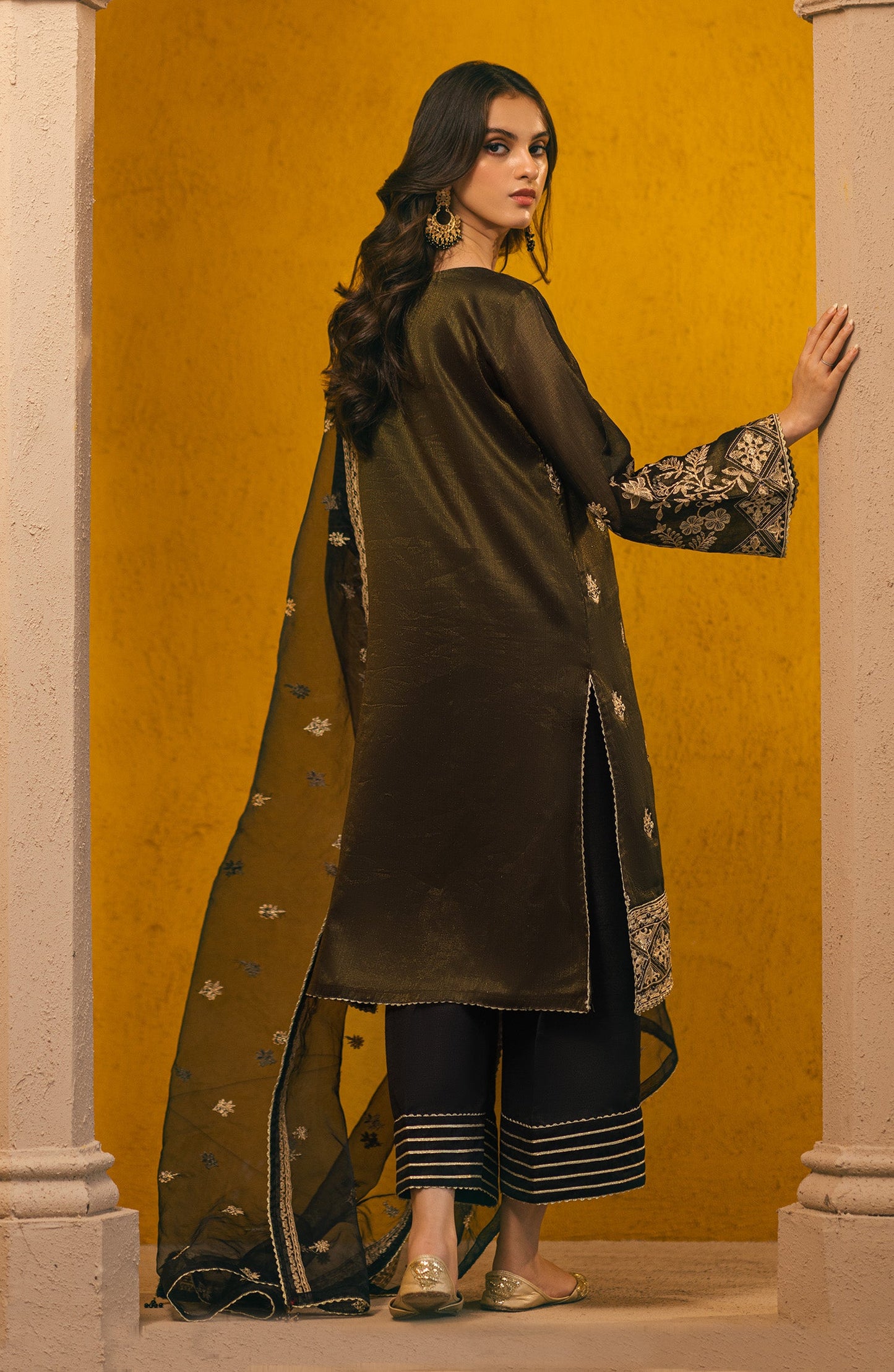 Orient - Stitched 3 Piece Embroidered Maysuri Shirt , Raw Silk Pant and Organza Dupatta