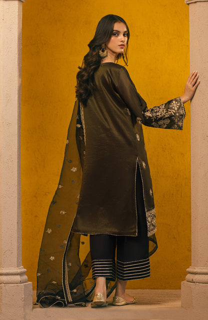 Orient - Stitched 3 Piece Embroidered Maysuri Shirt , Raw Silk Pant and Organza Dupatta