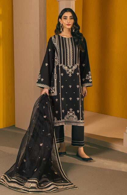 Orient - Stitched 3 Piece Embroidered Cotton Silk Shirt , Cotton Silk Pant and Organza Dupatta