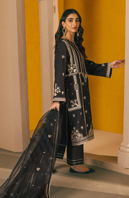 Orient - Stitched 3 Piece Embroidered Cotton Silk Shirt , Cotton Silk Pant and Organza Dupatta