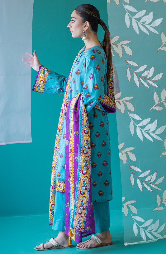 Orient - Unstitched 3 Piece Printed Heavy Lawn Shirt , Cambric Pant and Lawn Dupatta