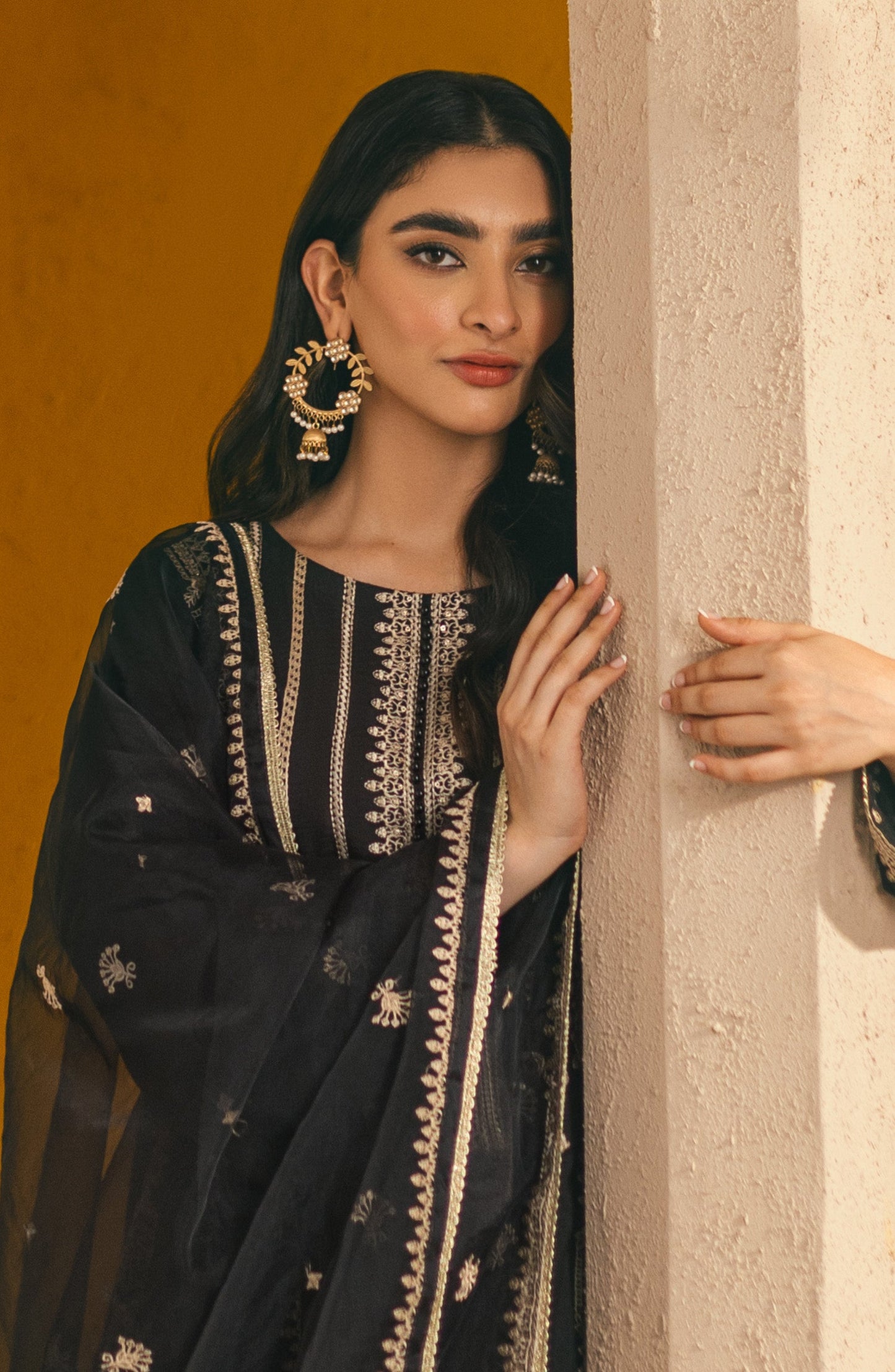 Orient - Stitched 3 Piece Embroidered Cotton Silk Shirt , Cotton Silk Pant and Organza Dupatta
