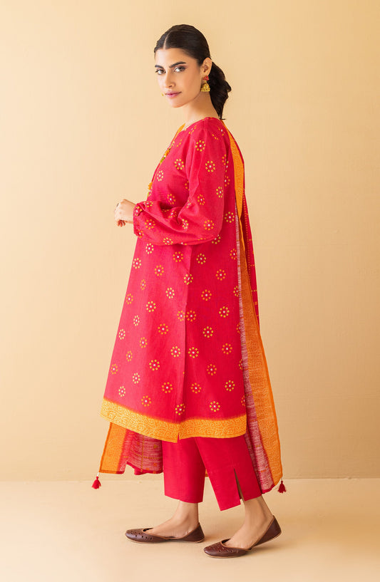 Orient - Unstitched 3 Piece Printed Khaddar Shirt , Khaddar Pant and Khaddar Dupatta