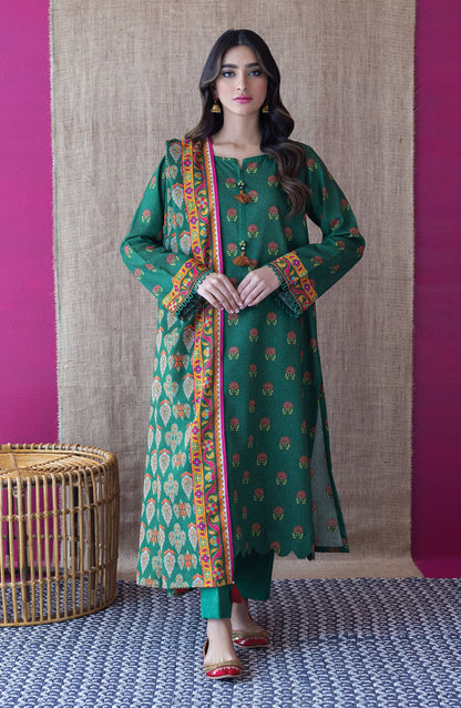 Orient - Unstitched 3 Piece Printed Karandi Shirt , Karandi Pant and Karandi Dupatta