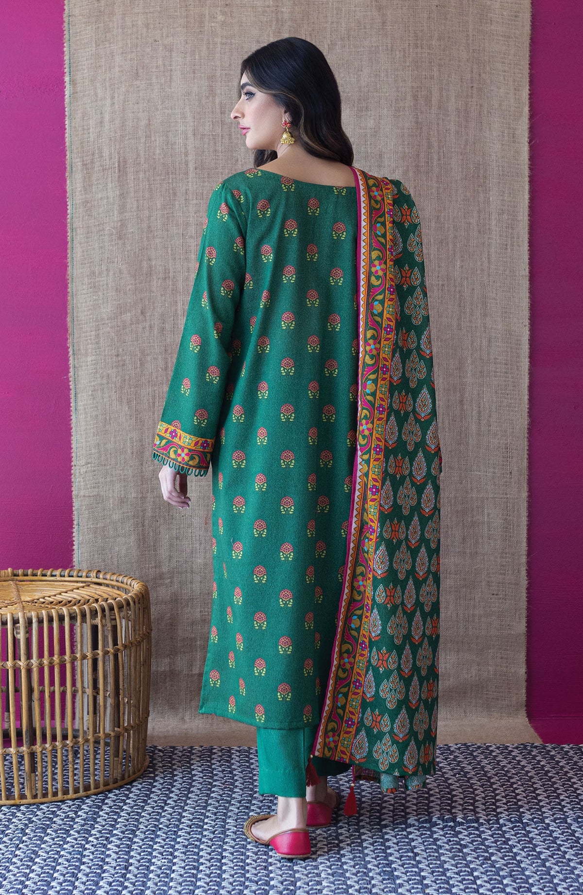 Orient - Unstitched 3 Piece Printed Karandi Shirt , Karandi Pant and Karandi Dupatta