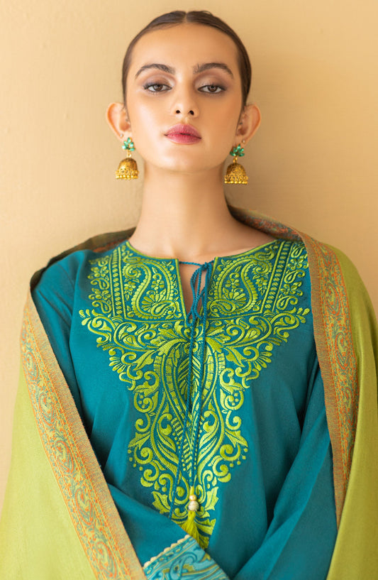 Orient - Unstitched 3 Piece Embroidered Karandi Shirt , Karandi Pant and Jacquard Shawl