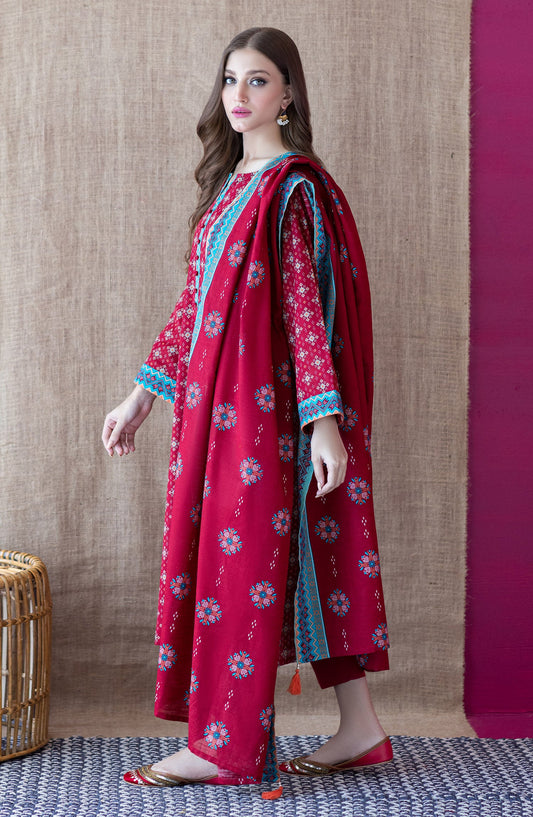 Orient - Unstitched 3 Piece Printed Khaddar Shirt , Khaddar Pant and Khaddar Dupatta