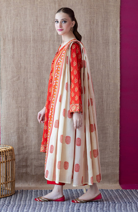 Orient - Unstitched 3 Piece Printed Cambric Shirt , Cambric Pant and Lawn Dupatta