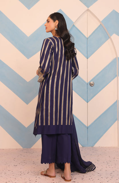 Orient - Stitched 3 Piece Embroidered Jacquard Shirt , Cambric Pant and Dobby Net Dupatta