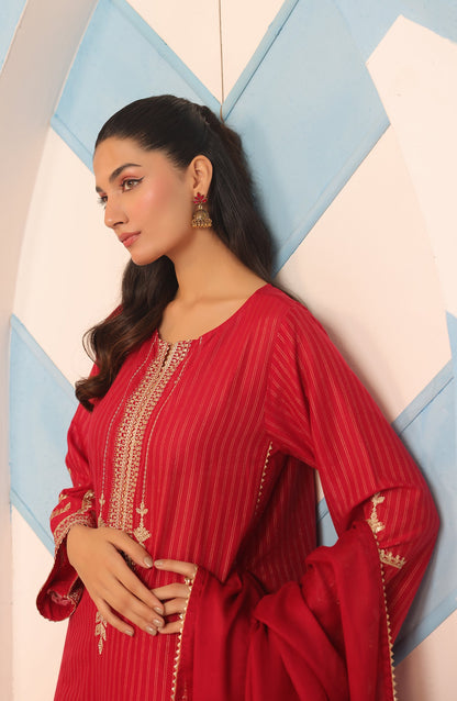 Orient - Stitched 3 Piece Embroidered Jacquard Shirt , Cambric Pant and Dobby Net Dupatta
