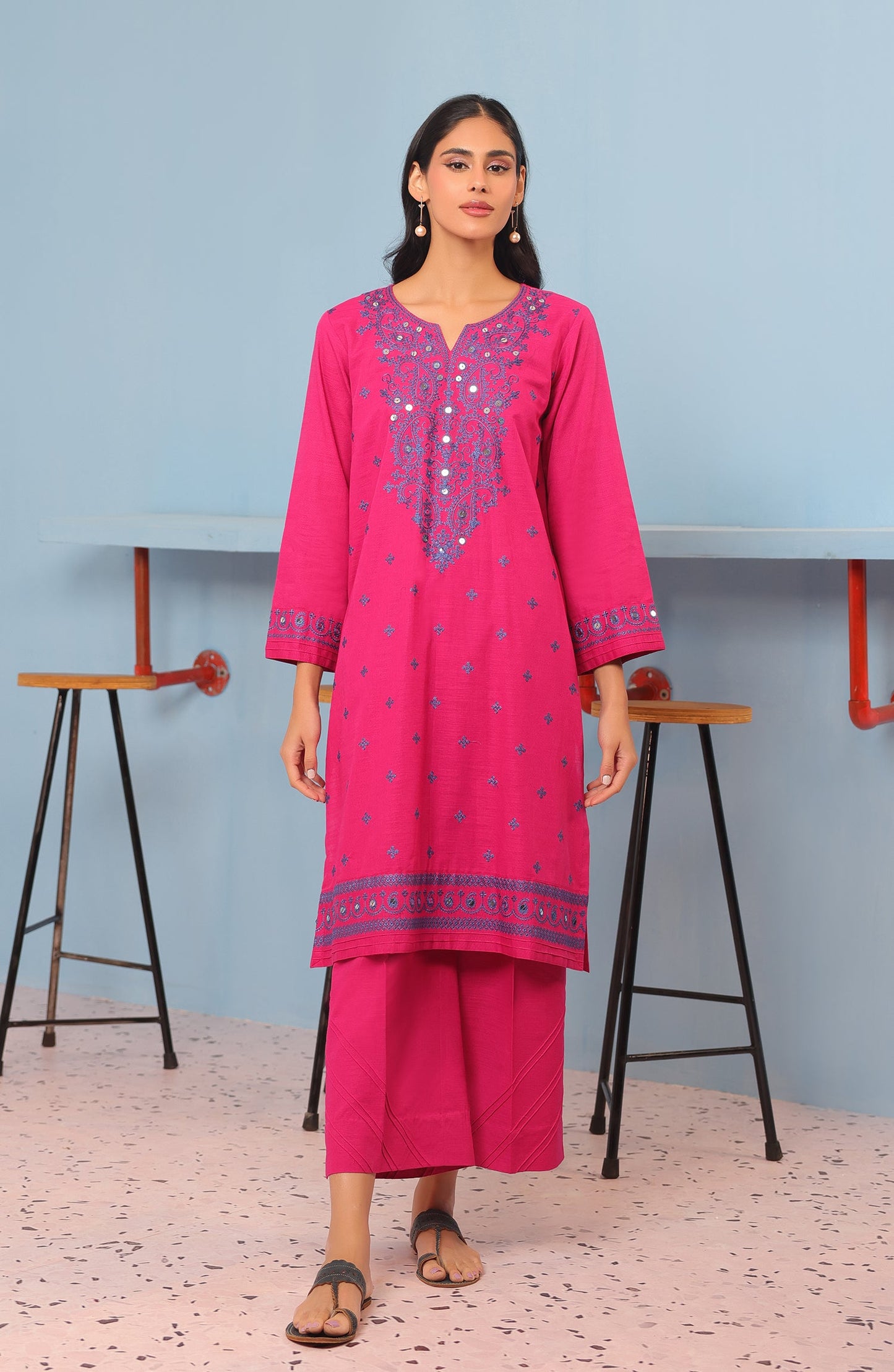 Orient - Stitched 3 Piece Embroidered Khaddar Shirt , Khaddar Pant and JACQUARD Dupatta