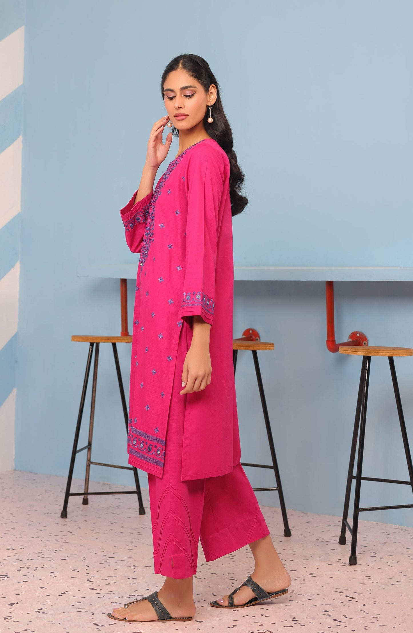 Orient - Stitched 3 Piece Embroidered Khaddar Shirt , Khaddar Pant and JACQUARD Dupatta