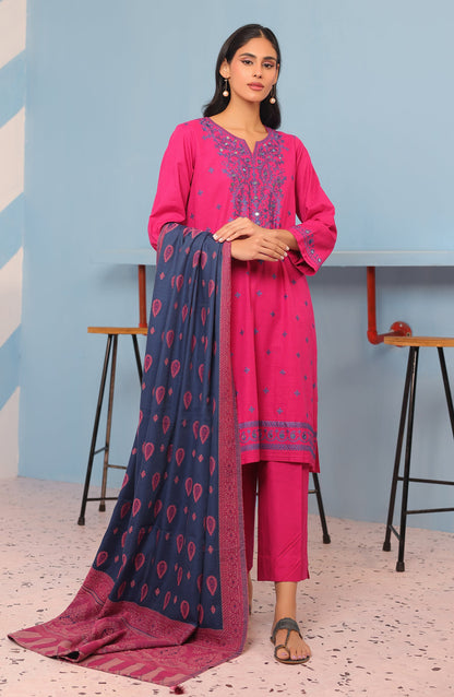 Orient - Stitched 3 Piece Embroidered Khaddar Shirt , Khaddar Pant and JACQUARD Dupatta