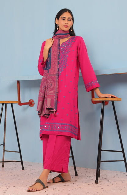 Orient - Stitched 3 Piece Embroidered Khaddar Shirt , Khaddar Pant and JACQUARD Dupatta