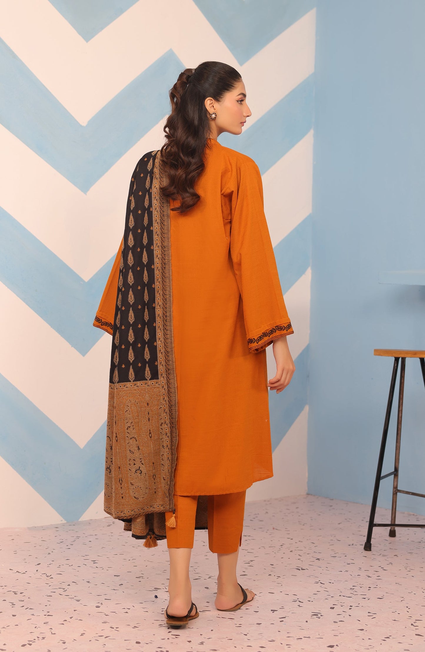 Orient - Stitched 3 Piece Embroidered Khaddar Shirt , Khaddar Pant and JACQUARD Dupatta