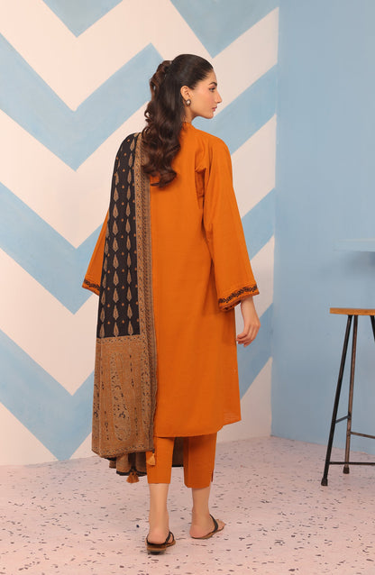 Orient - Stitched 3 Piece Embroidered Khaddar Shirt , Khaddar Pant and JACQUARD Dupatta