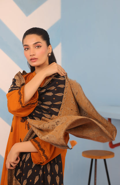 Orient - Stitched 3 Piece Embroidered Khaddar Shirt , Khaddar Pant and JACQUARD Dupatta