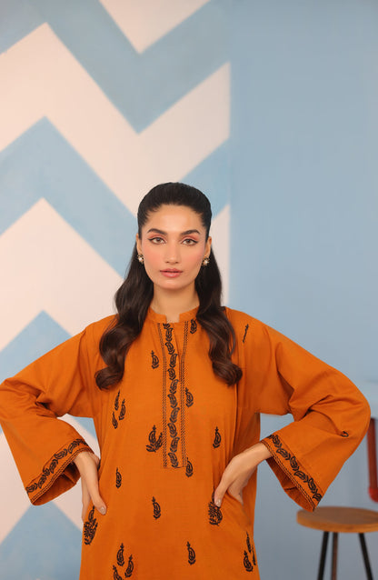 Orient - Stitched 3 Piece Embroidered Khaddar Shirt , Khaddar Pant and JACQUARD Dupatta