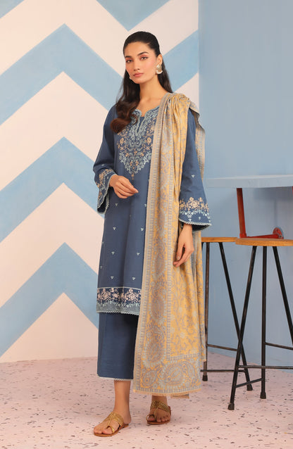 Orient - Stitched 3 Piece Embroidered Khaddar Shirt , Khaddar Pant and JACQUARD Dupatta