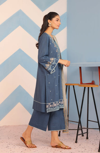 Orient - Stitched 3 Piece Embroidered Khaddar Shirt , Khaddar Pant and JACQUARD Dupatta