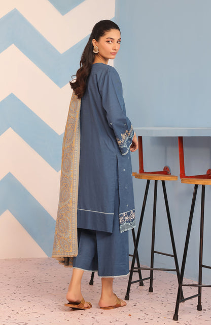 Orient - Stitched 3 Piece Embroidered Khaddar Shirt , Khaddar Pant and JACQUARD Dupatta