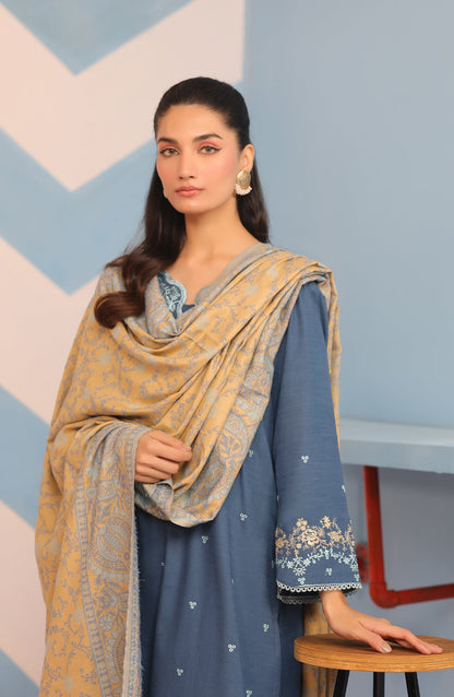 Orient - Stitched 3 Piece Embroidered Khaddar Shirt , Khaddar Pant and JACQUARD Dupatta
