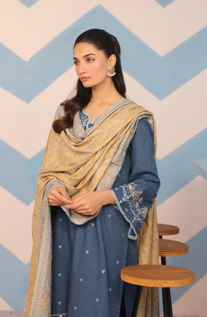Orient - Stitched 3 Piece Embroidered Khaddar Shirt , Khaddar Pant and JACQUARD Dupatta