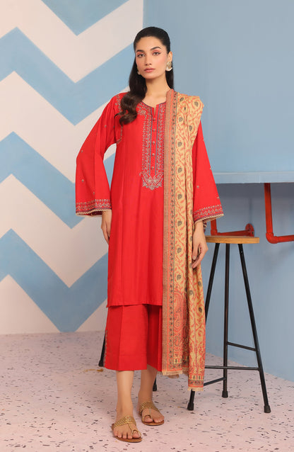 Orient - Stitched 3 Piece Embroidered Khaddar Shirt , Khaddar Pant and JACQUARD Dupatta