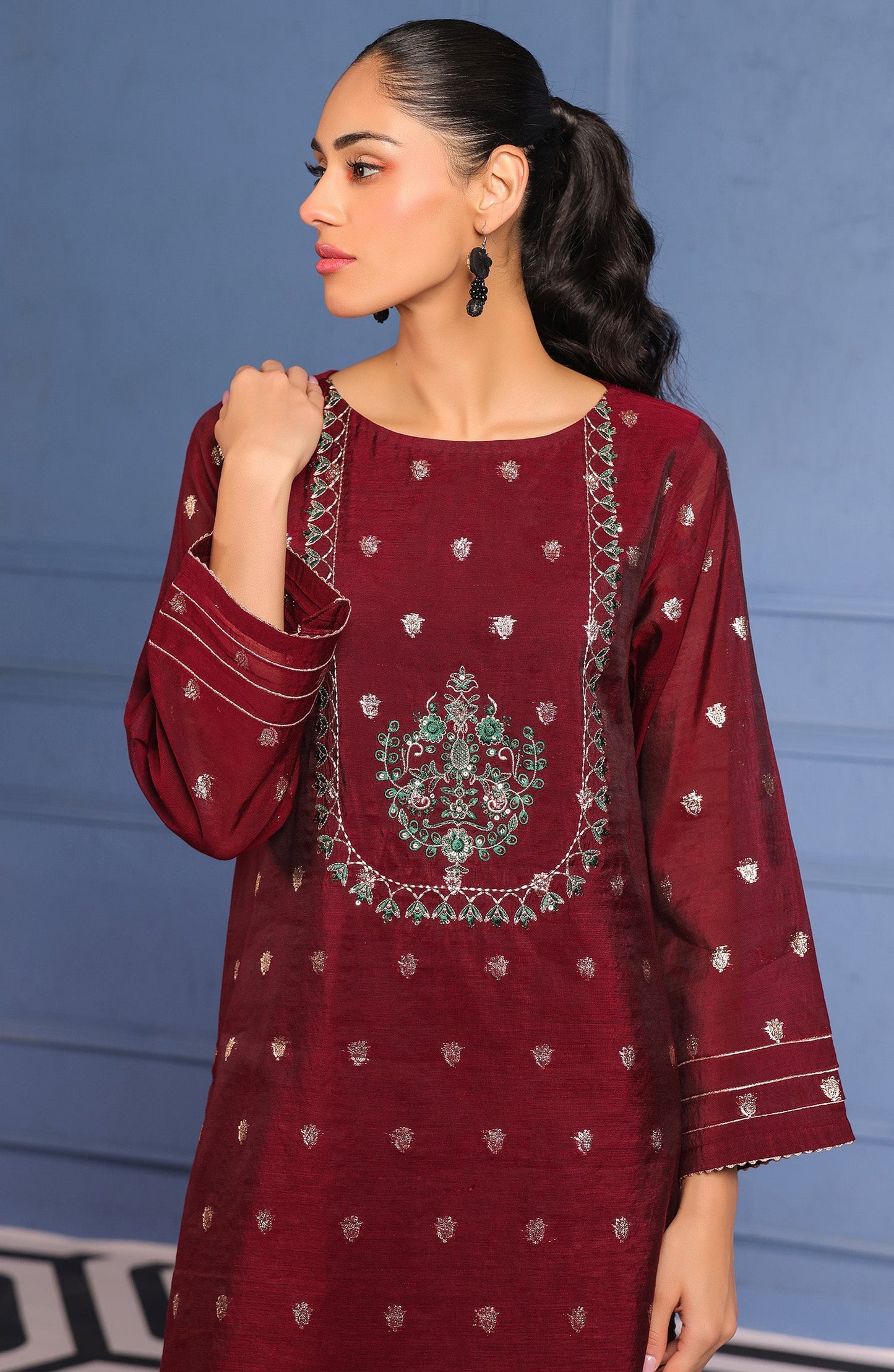 Orient - Stitched 2 Piece Embroidered Jacquard Shirt and Raw Silk Pant