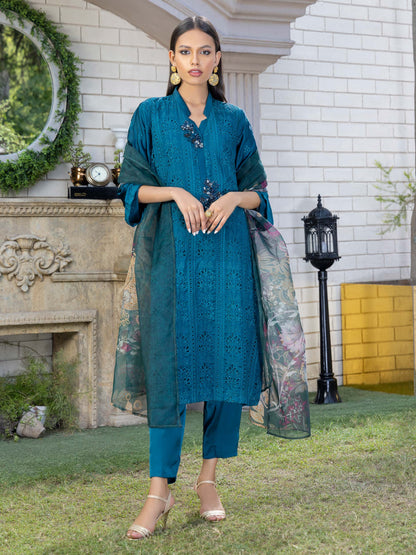 3 Piece Silk Suit-Embroidered (Pret)