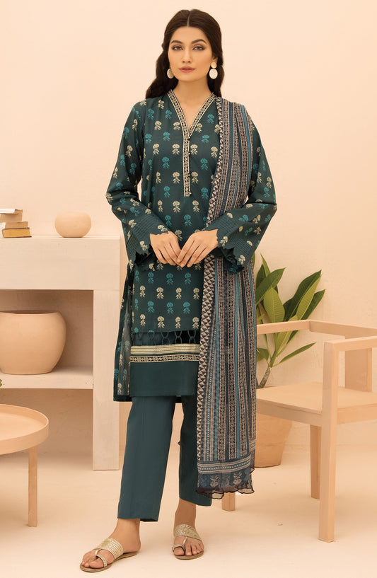 Orient - Unstitched 3 Piece Printed Lawn Shirt , Cambric Pant and Chiffon Dupatta