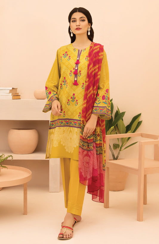Orient - Unstitched 3 Piece Printed Lawn Shirt , Cambric Pant and Chiffon Dupatta
