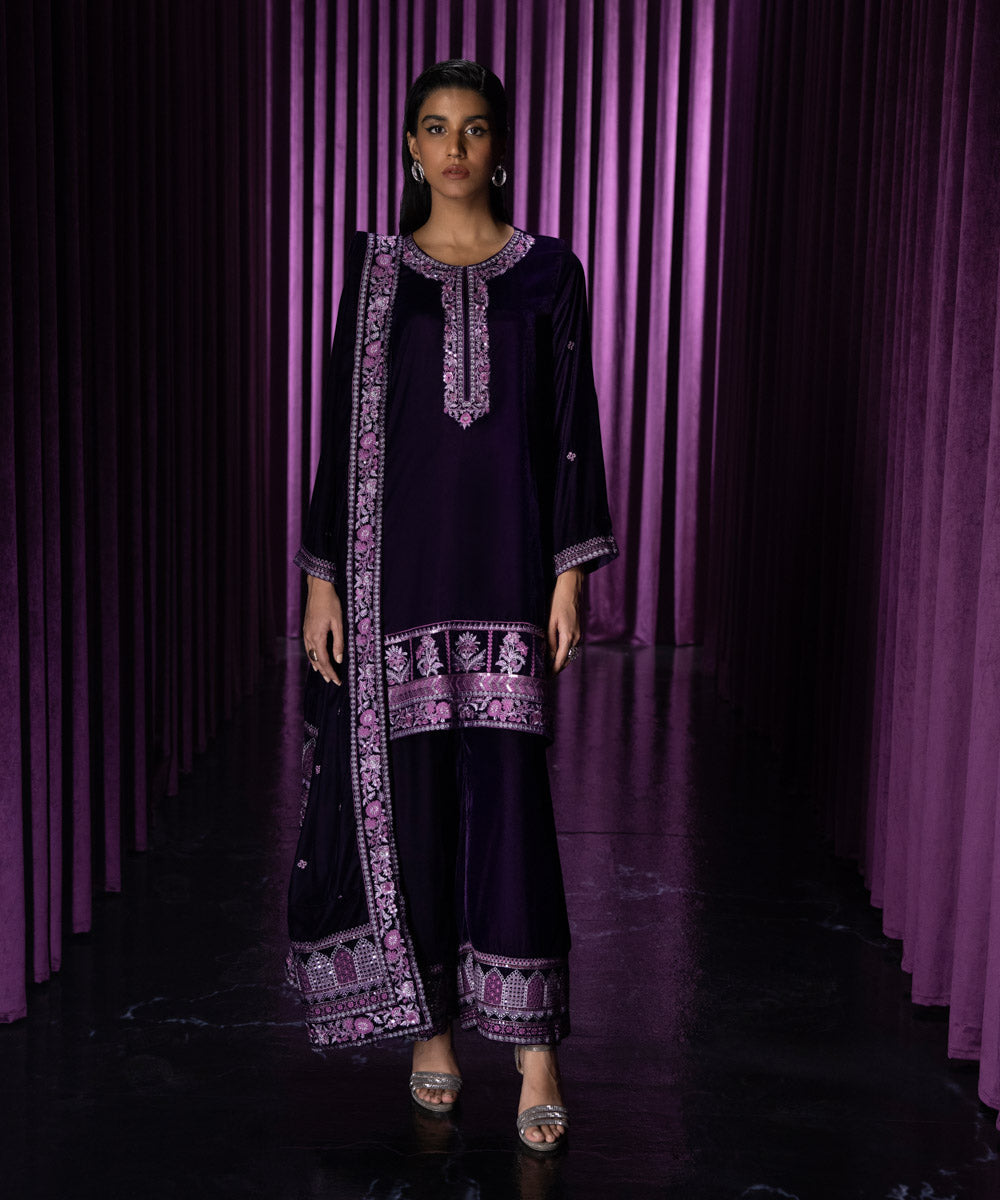 Sapphire - 2 Piece - Embroidered Velvet Suit