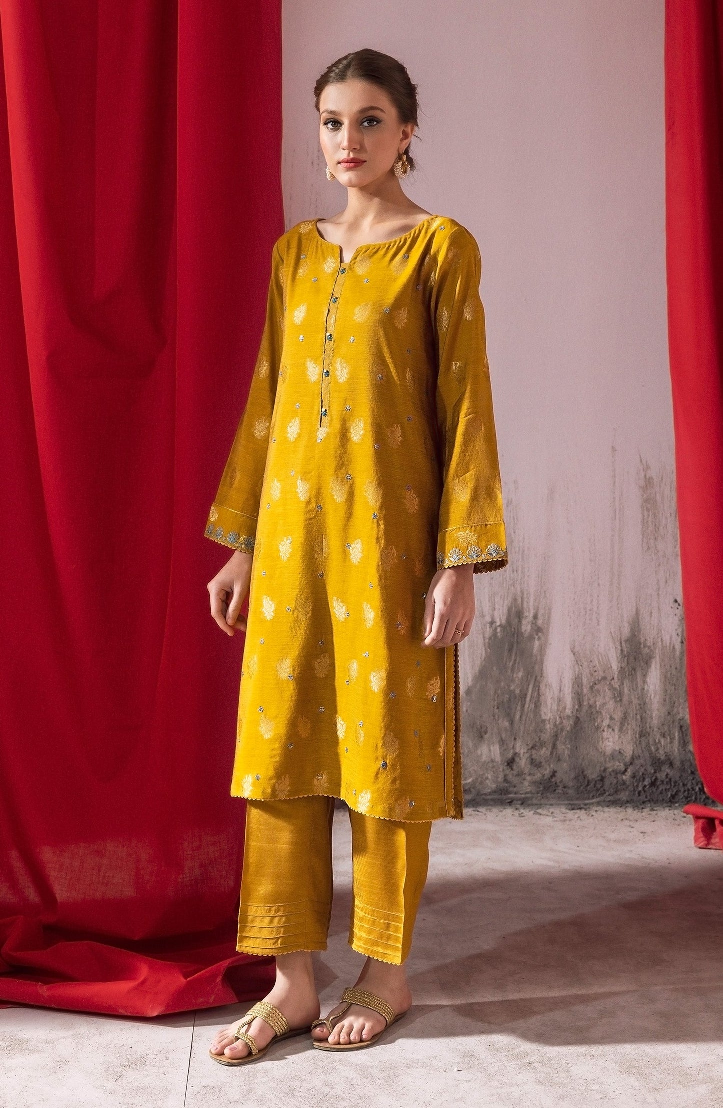 Orient - Stitched 2 Piece Embroidered Jacquard Shirt and Raw Silk Pant