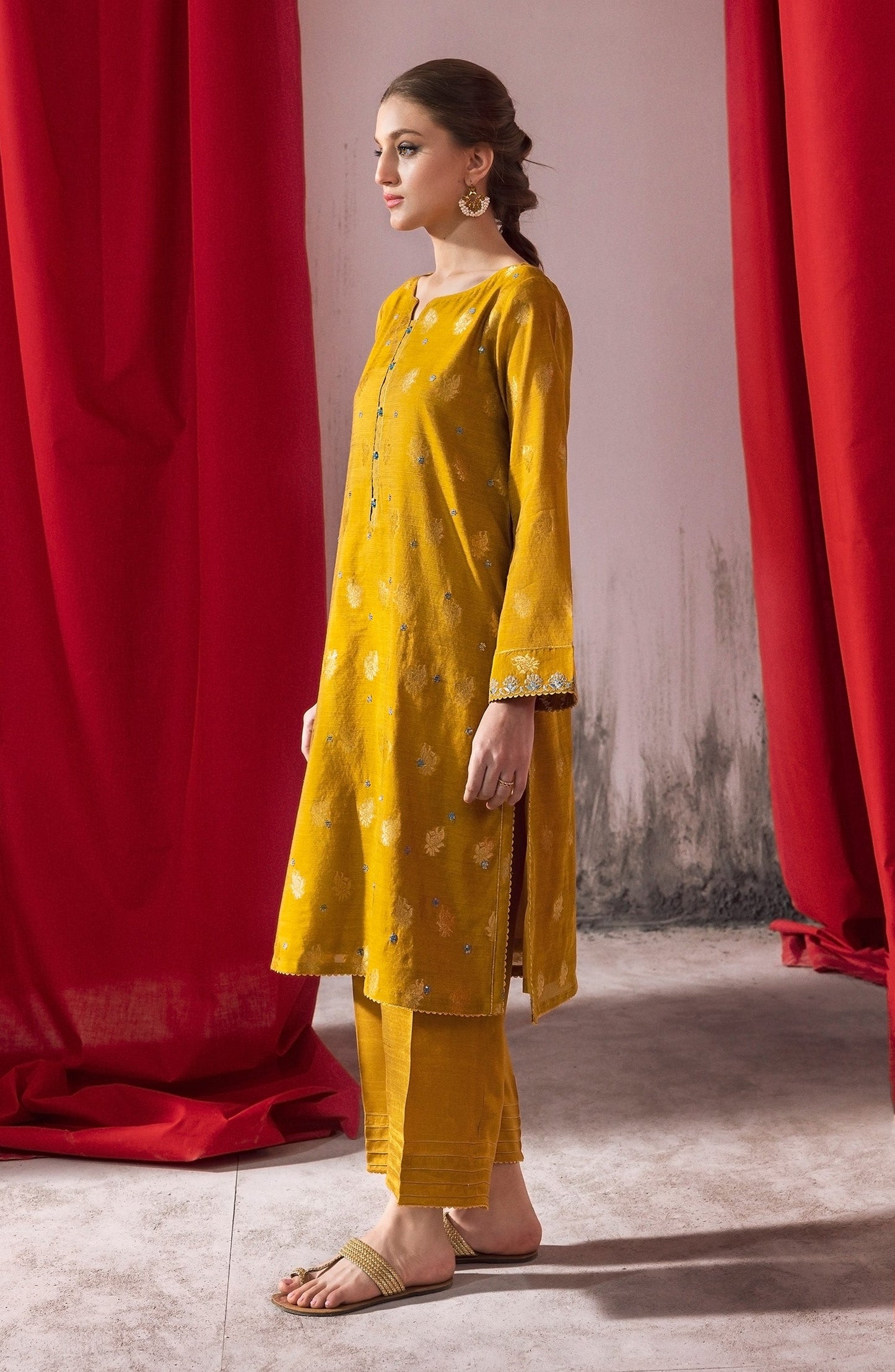 Orient - Stitched 2 Piece Embroidered Jacquard Shirt and Raw Silk Pant