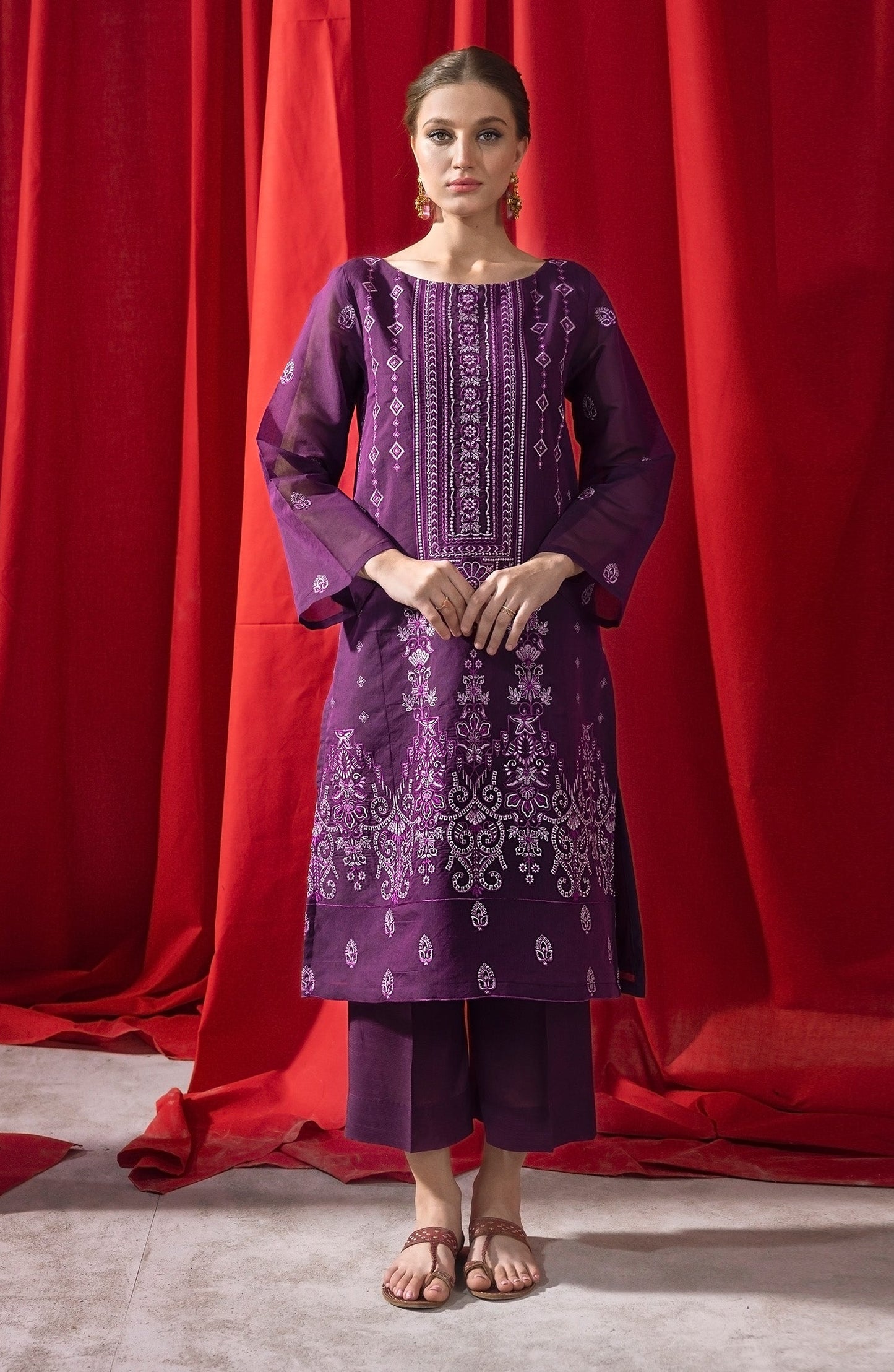 Orient - Stitched 2 Piece Embroidered Paper Cotton Shirt and Raw Silk Pant