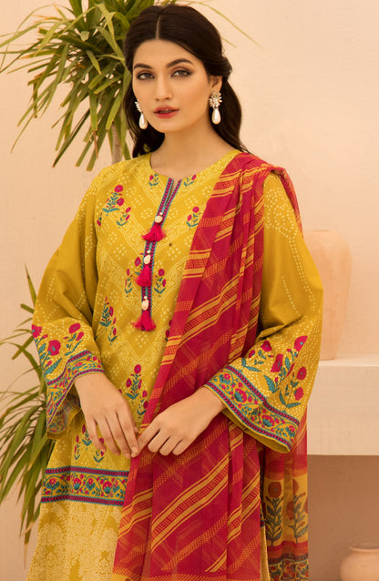 Orient - Unstitched 3 Piece Printed Lawn Shirt , Cambric Pant and Chiffon Dupatta
