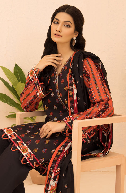 Orient - Unstitched 3 Piece Printed Lawn Shirt , Dyed Textured Pant and Lawn Dupatta